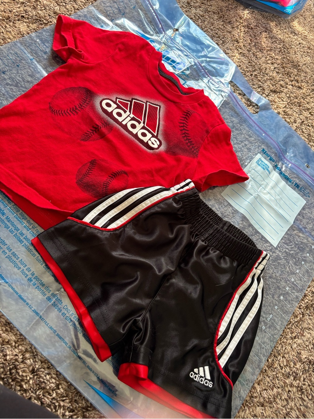 adidas Red Tee with Black and Red Trim Athletic Shorts